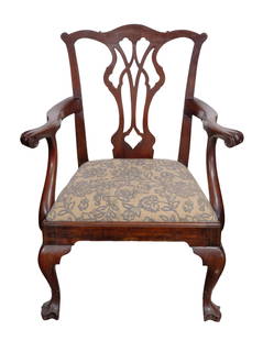 George III Mahogany Chippendale Chair: George III Mahogany Chippendale Chair Having a silver plated plaque attached to back below splat giving biographical details about Lydia Derragh (sic), informational paper label underside attributing