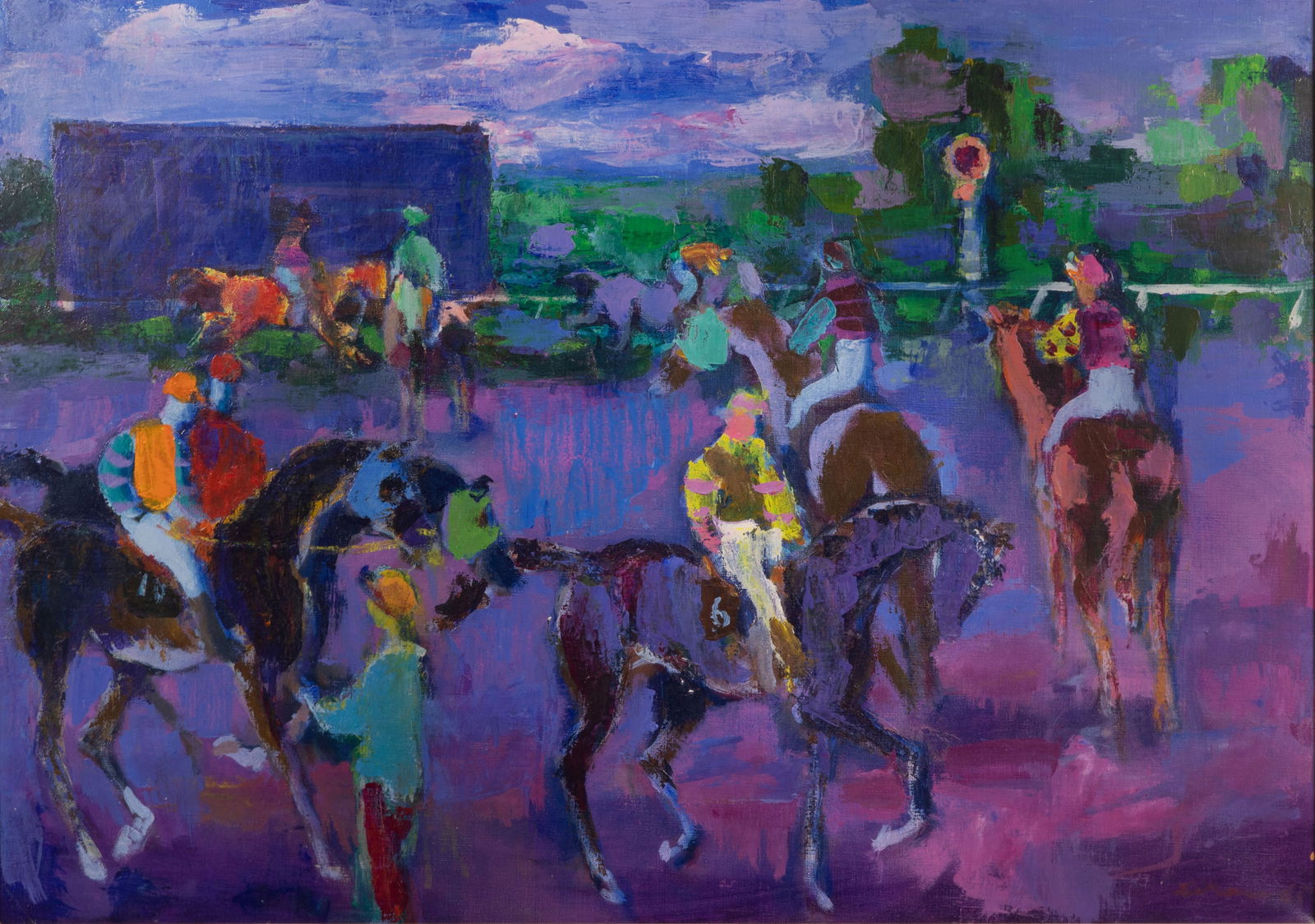 Gustav Likan (Yugoslavian, 1912-1998) Oil on Canvas: Gustav Likan (Yugoslavian, 1912-1998) Oil on Canvas Undated, signed lower right, depicting the paddock / parade ring before a race, in a linen-lined wood frame Property from: an Estate, Chicago (River