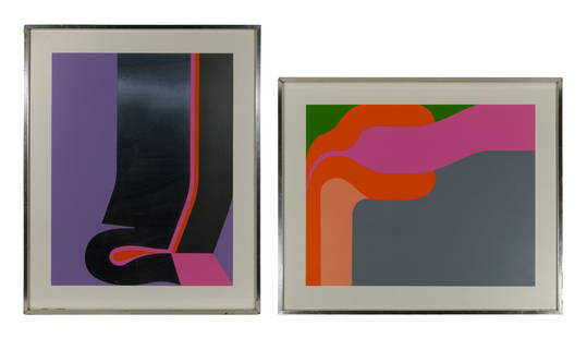 Sven Lukin (Latvian / American, 1934-2022) Serigraphs: Sven Lukin (Latvian / American, 1934-2022) Serigraphs (2) prints, c.1969, no visible signatures, but likely signed and editioned verso, depicting abstract compositions in purple, gray, pink and orange