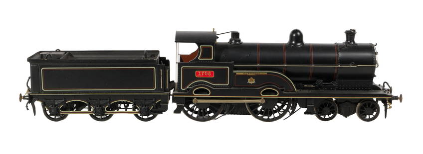 Lawrence Scale Models Model Train O Scale Locomotive with Tender: Lawrence Scale Models Model Train O Scale Locomotive with Tender Kit built, hand painted, George the V locomotive #1706 with tender signed on underside 'D. Studley 10/90' and having a Lawrence