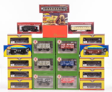 Model Train HO Scale Car Assortment: Model Train HO Scale Car Assortment (21) items including examples by Lionheart, Oxford, Athearn, Mantua, Bemo and Rivarossi, , all in original boxes Property from: an Estate, Wilton, Connecticut Heigh