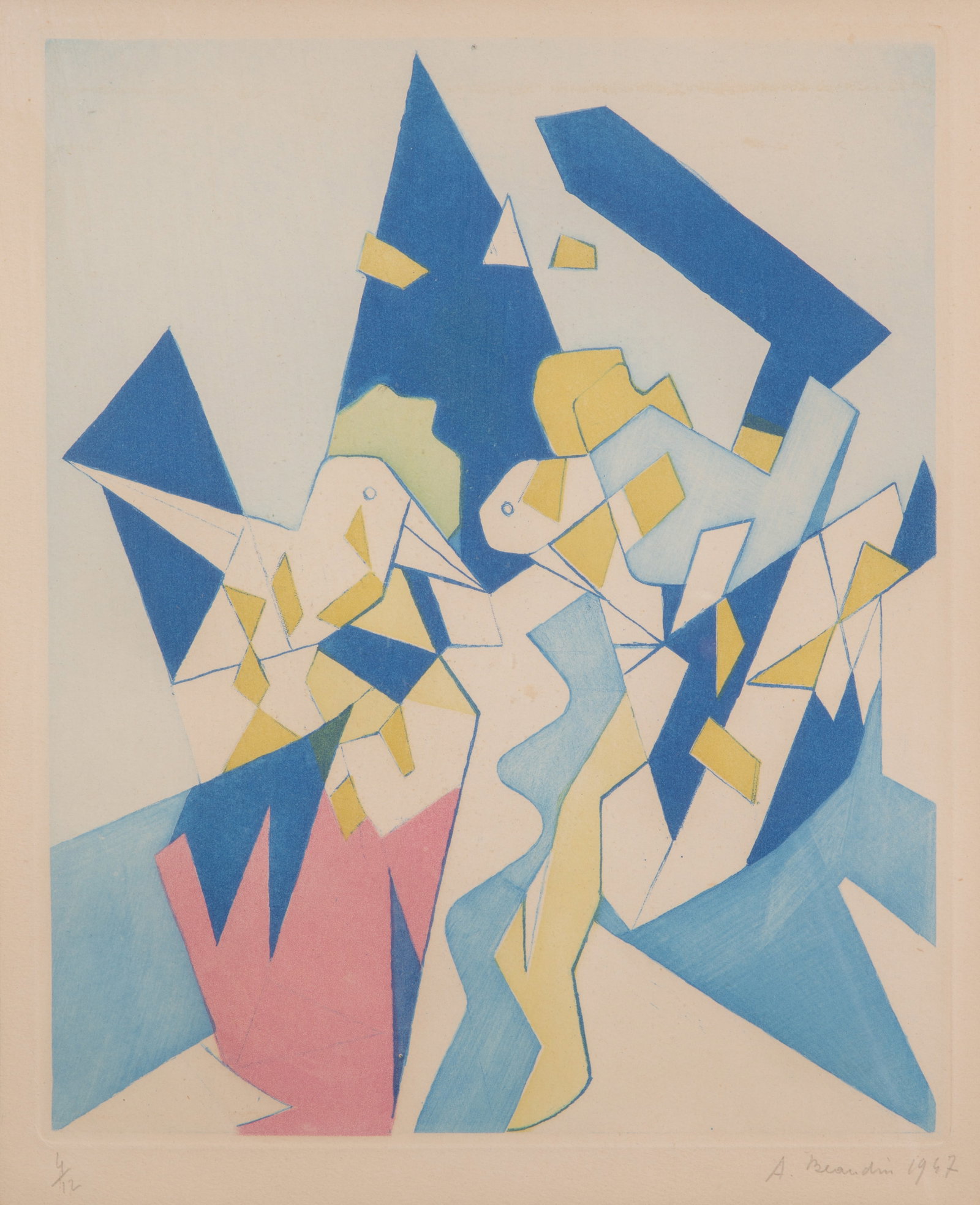 Andre Beaudin (French, 1895-1979) "Birds in Blue" Etching (1 of 5)