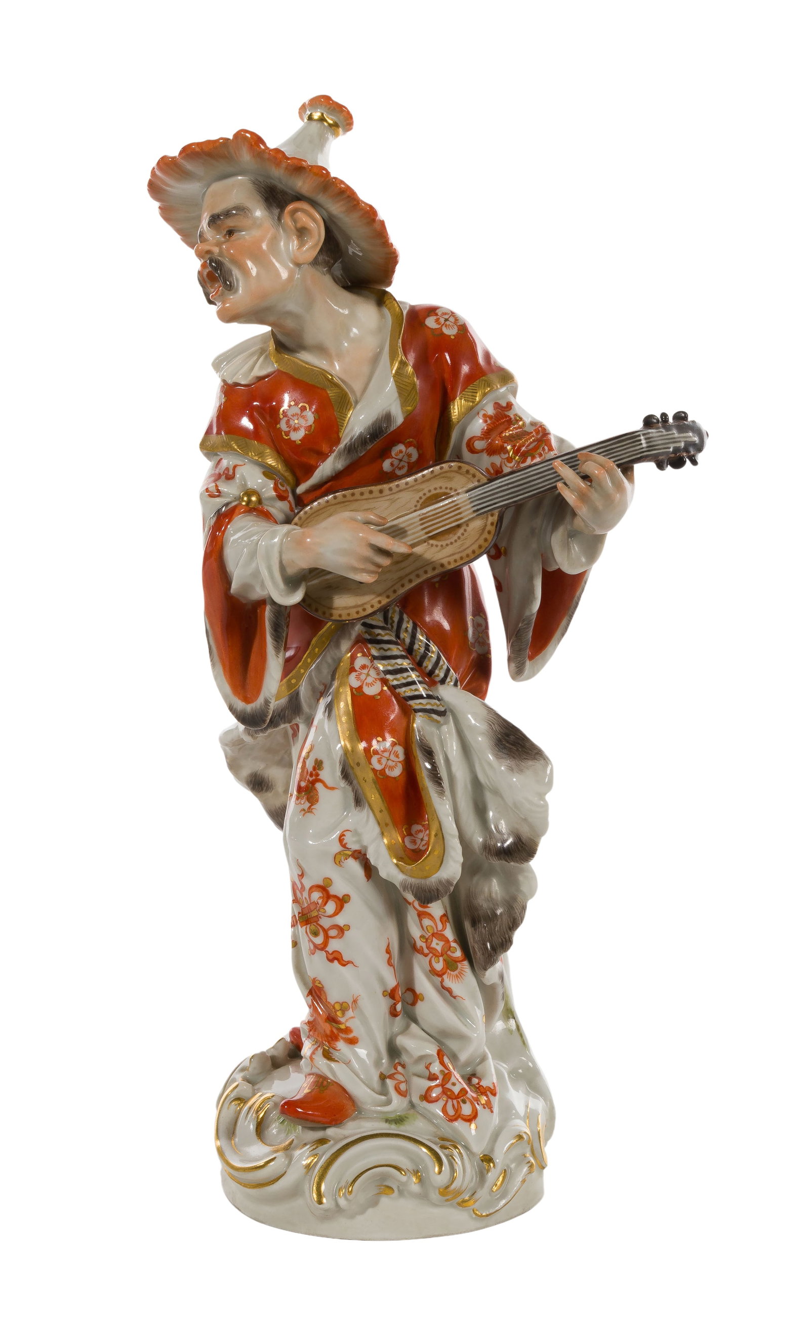 Meissen Porcelain Malabar Musician Figurine: Meissen Porcelain Malabar Musician Figurine Depicting a robed instrument player Property from: an Estate, Chicago (Streeterville), Illinois Height: 12 1/2 inches, Width: 6 3/8 inches Condition: light 