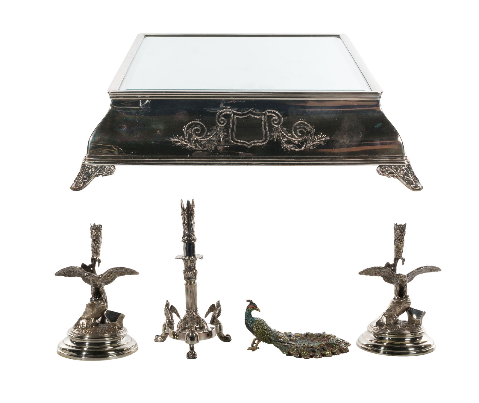 Jay Strongwater Peacock Figurine and Silverplate Assortment (1 of 4)