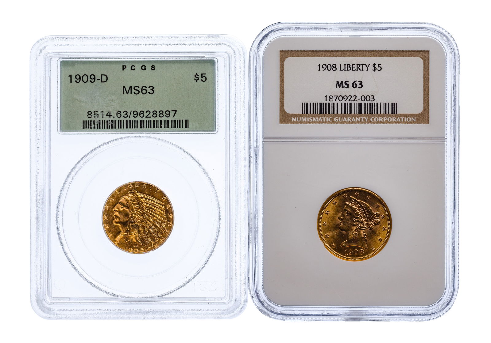 US $5 Liberty and $5 Indian Head Gold Coins (1 of 2)