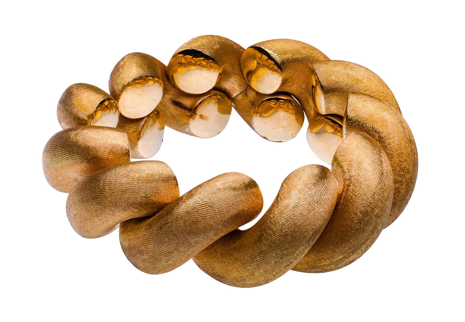 18k Yellow Gold Bracelet: 18k Yellow Gold Bracelet San Marco style link having a Florentine finish (marked 'k18', '0.750' and 'Italy' on clasp tongue) Property from: a Chicago, Illinois (Gold Coast) estate Length: 8 inches, Wi