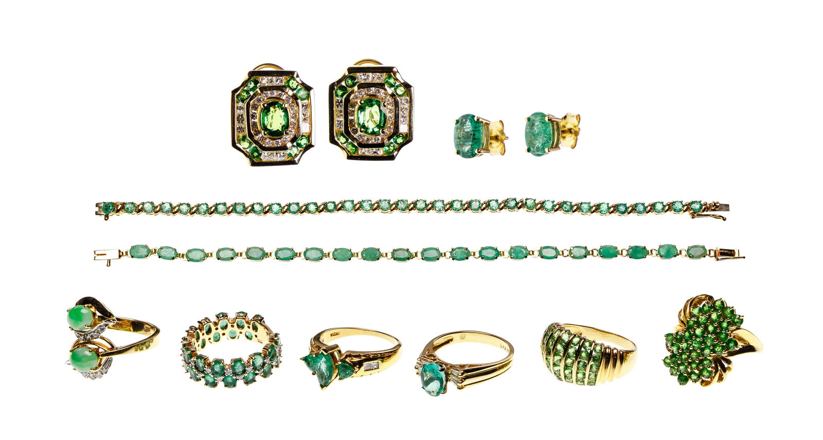 14k Yellow Gold and Green Gemstone Jewelry assortment (1 of 1)