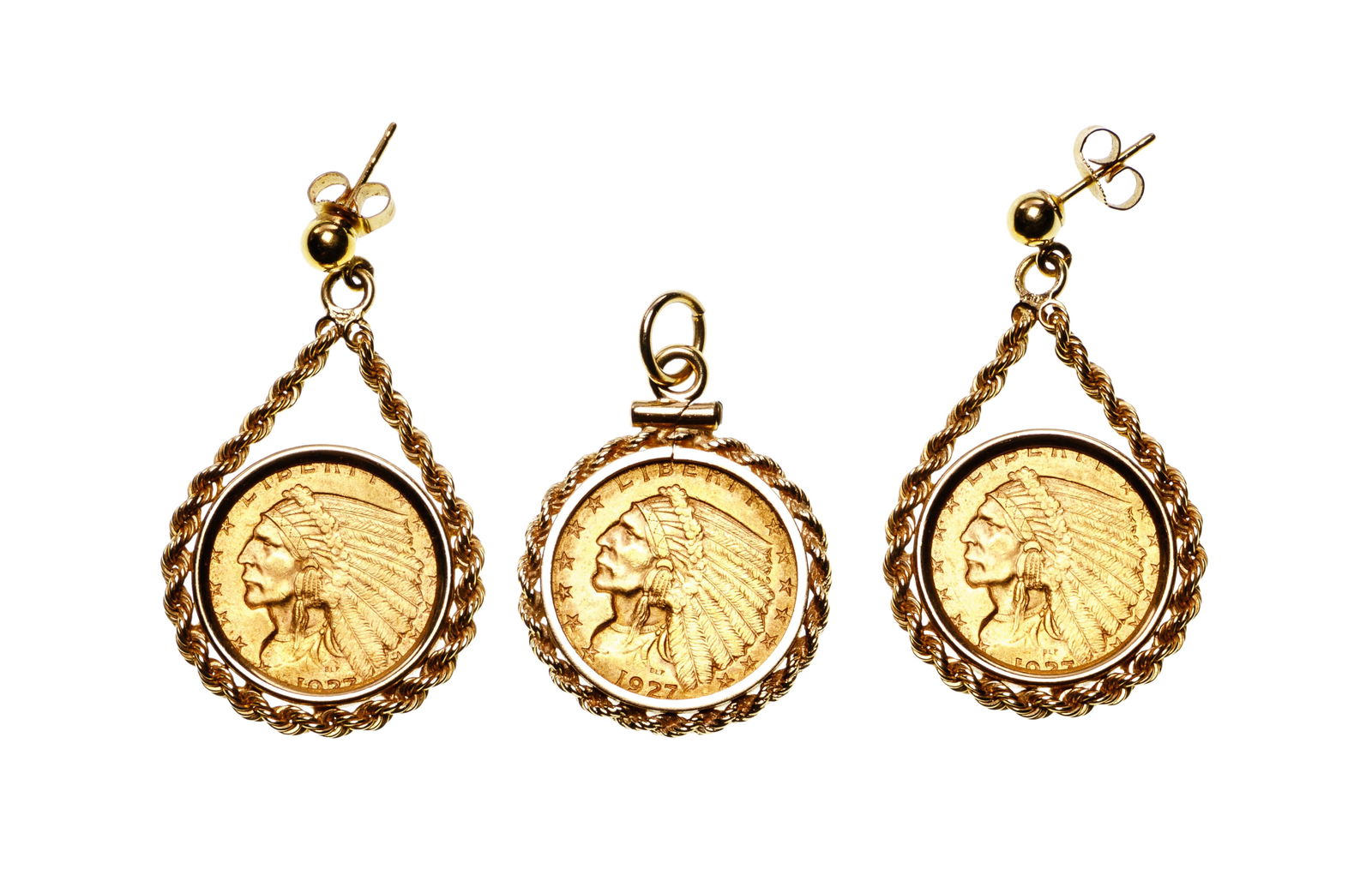 1927 $2 1/2 Gold Coin Pendant and Earring Set (1 of 2)