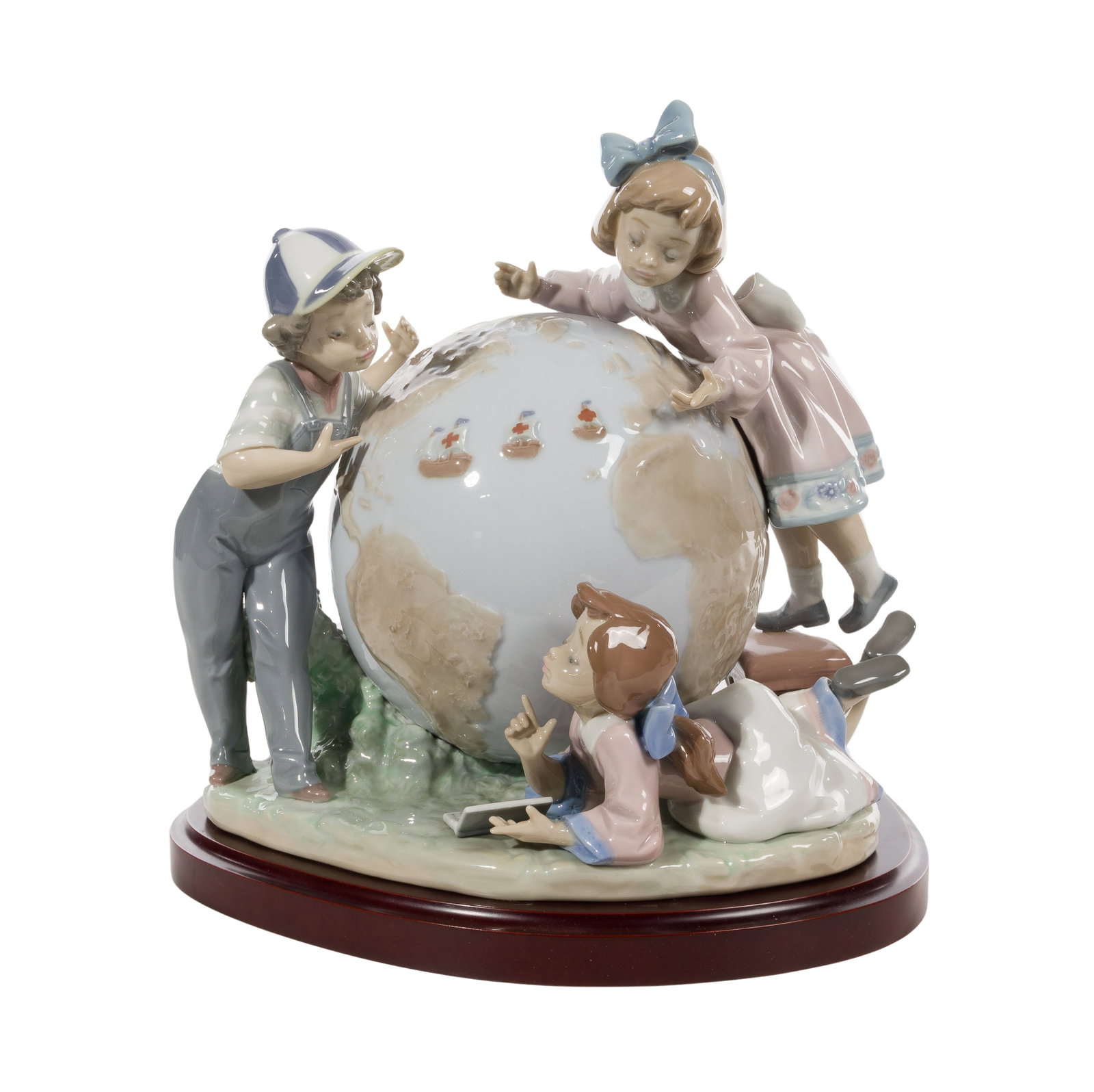 Lladro #5847 'Voyage of Columbus' Porcelain Figurine: Lladro #5847 'Voyage of Columbus' Porcelain Figurine Having mahogany stained base and Lladro certificate, signed to the underside Property from: a Private Collector Height: 9 1/2 inches, Length: 9 inc
