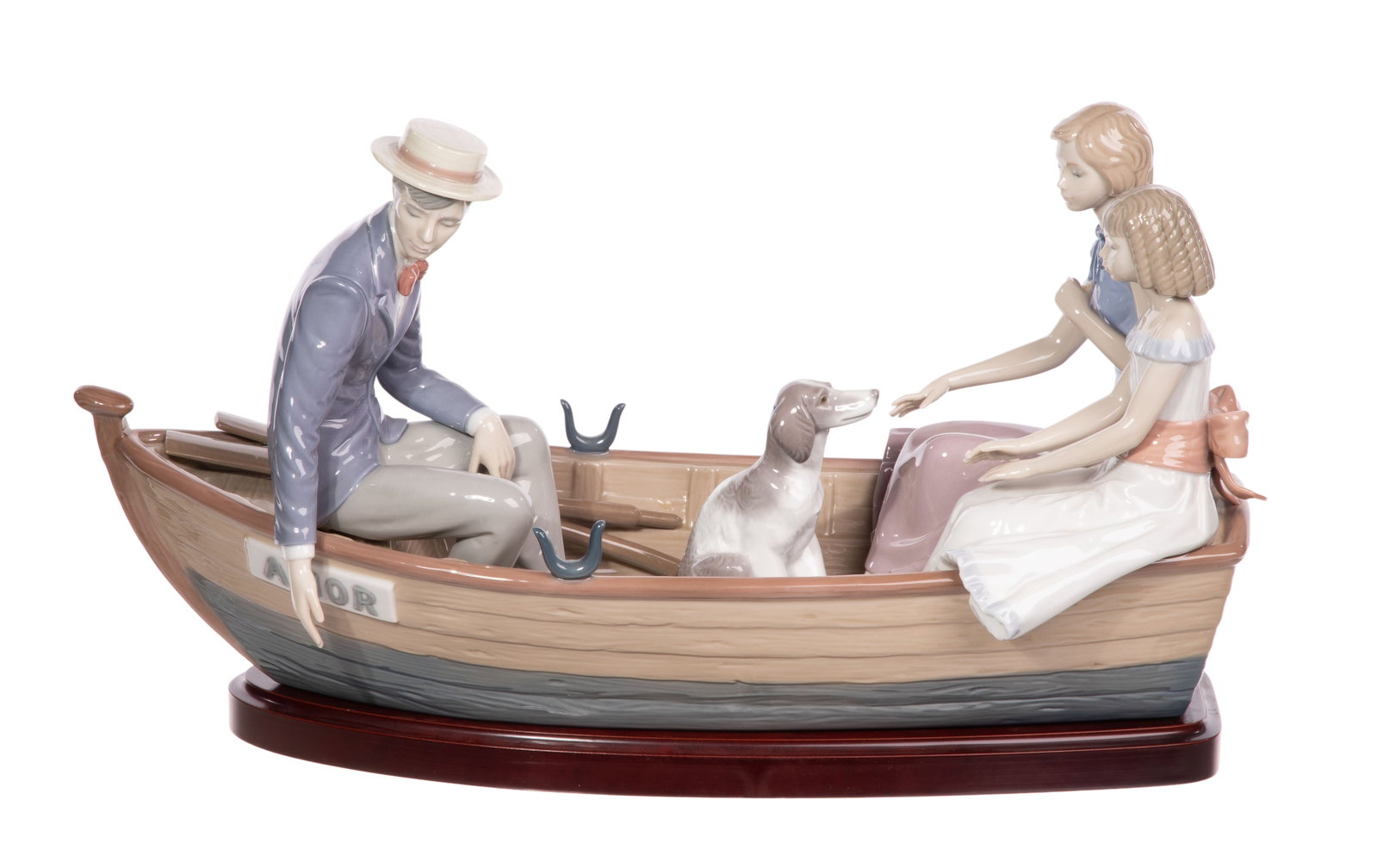 Lladro #5343 'Love Boat' Porcelain Figurine: Lladro #5343 'Love Boat' Porcelain Figurine Numbered 1627 of only 3000 pieces, having a mahogany stained base, signed and dated 1990 to the underside, includes a certificate of authenticity from Lladr