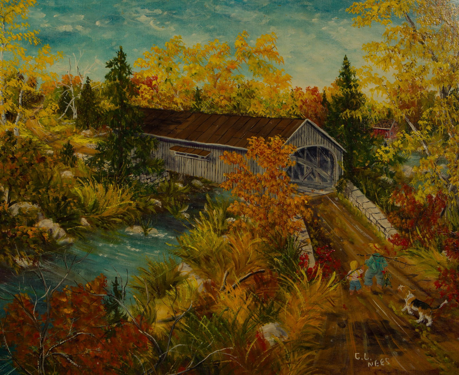 Gerald Lee Nees (American, b.1938) 'A Good Day to Go Fishing' Oil on Canvas Board (1 of 4)