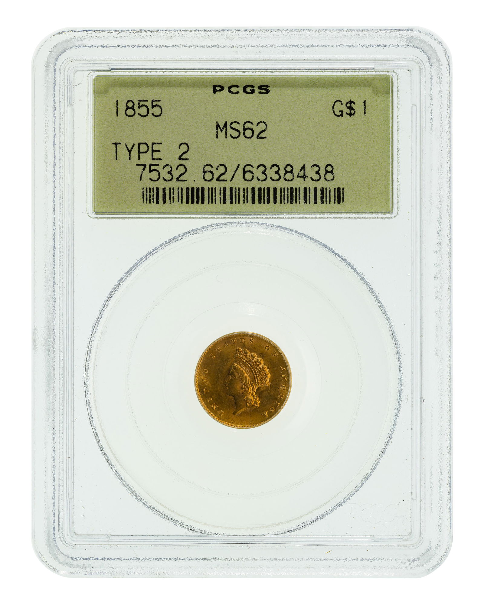 1855 $1 Gold Type 2 MS-62 PCGS (1 of 2)