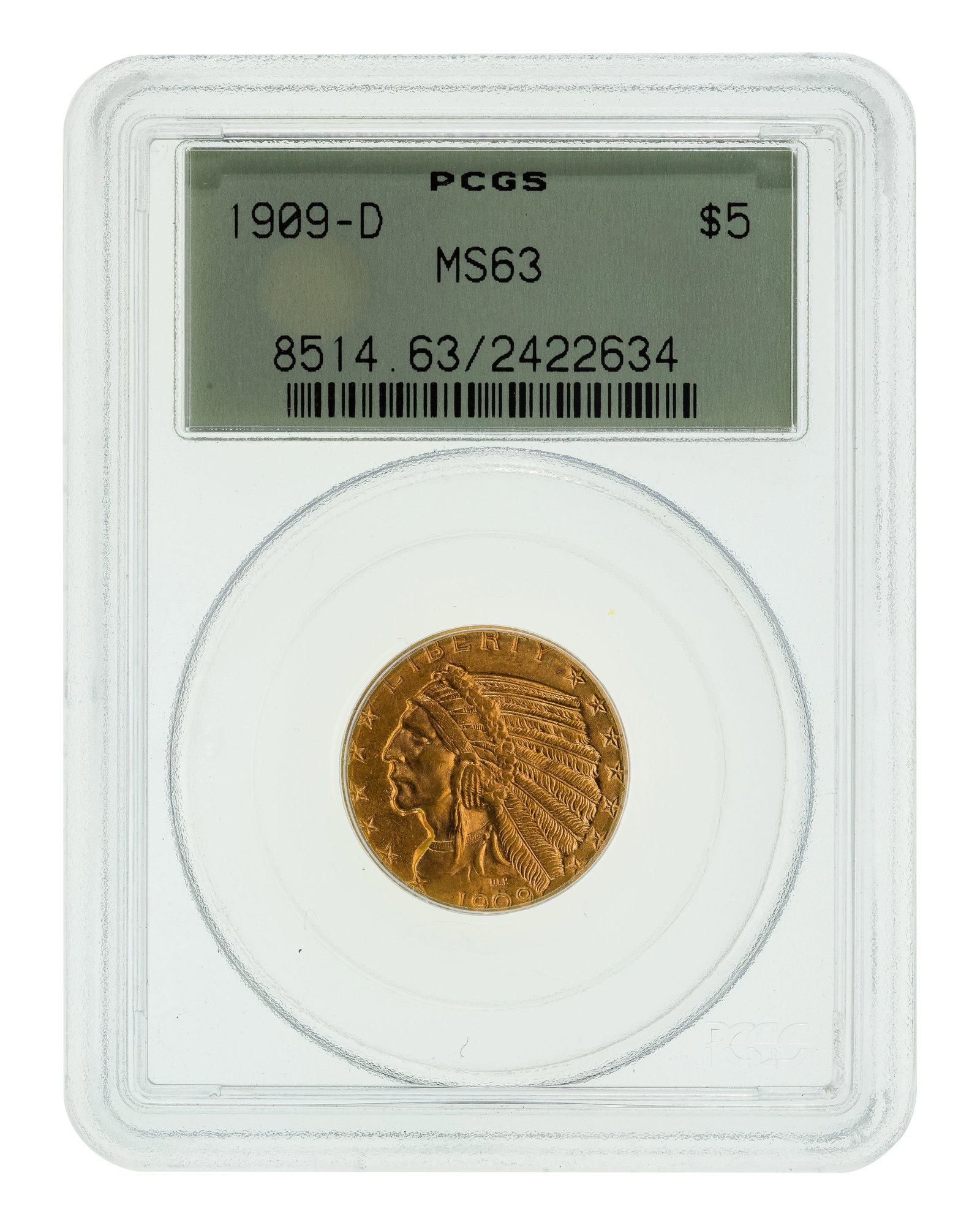 1909-D $5 Gold MS-63 PCGS (1 of 2)