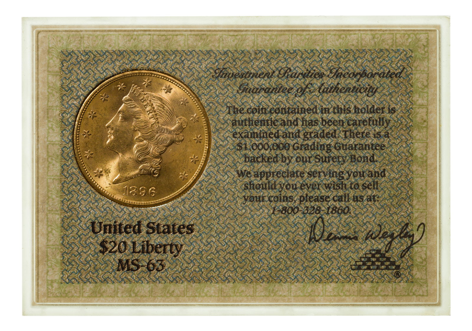 1896-S $20 Gold Unc. (1 of 2)