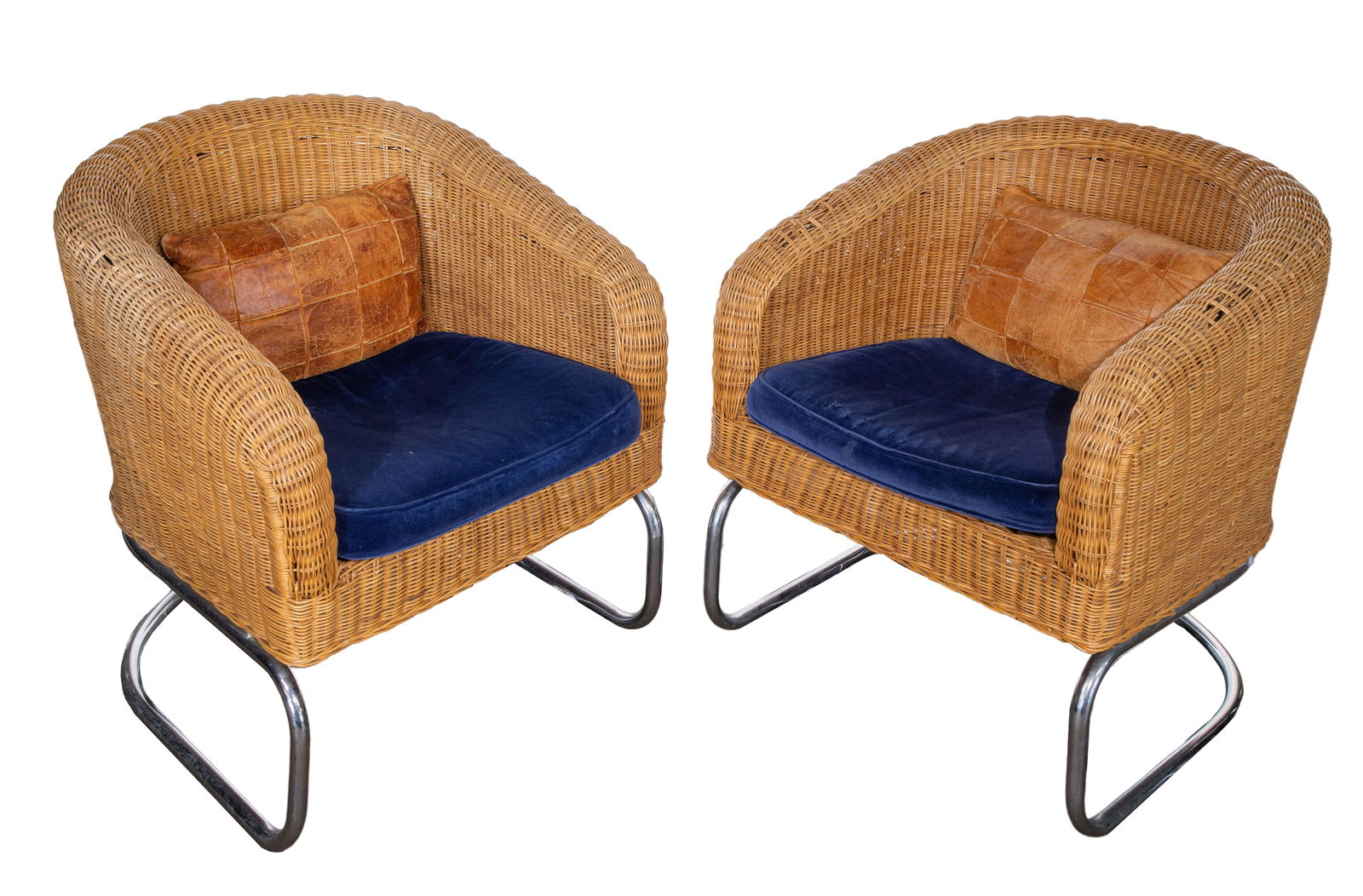 Wicker and Chrome Barrel Back Armchairs (1 of 9)