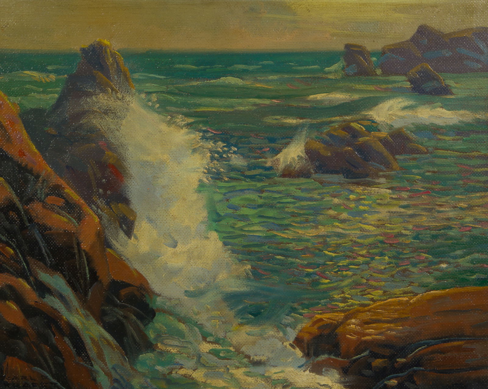 Carl Rudolph Krafft (American, 1884-1938) 'Rocks and Surf' Oil on Masonite (1 of 5)