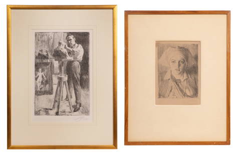 Anders Zorn (Swedish, 1860-1920) Etchings: Anders Zorn (Swedish, 1860-1920) Etchings (2) items including 'Sculptor Making a Bust of A. Zorn', undated, pencil signed lower right, depicting the sculptor Paolo Troubetzkoy (1866-1938) sculpting, f