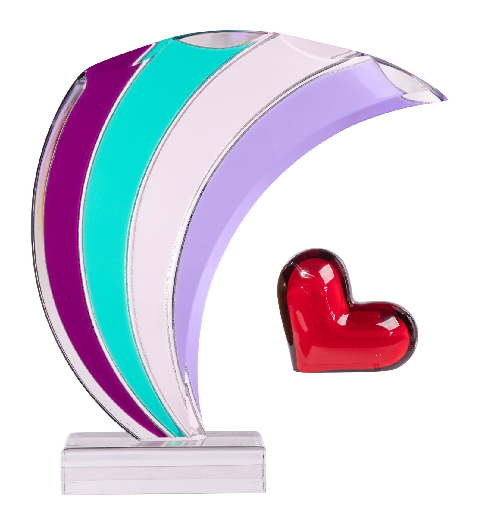 Schlomi Haziza (Israeli, b.1969) Acrylic Sculptures: Schlomi Haziza (Israeli, b.1969) Acrylic Sculptures (2) undated items including a splash form, signed on back edge, applied sticker on back edge of base and a hand cast acrylic heart sculpture, signed