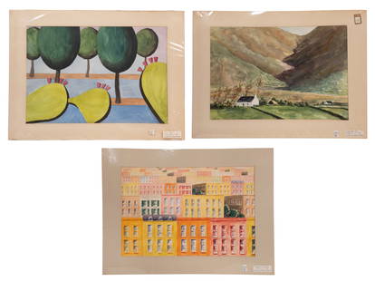 Richard Harold Redvers Taylor (English, 1900-1975) Watercolor Assortment: Richard Harold Redvers Taylor (English, 1900-1975) Watercolor Assortment (3) undated items, signed on lower right, depicting trees, a cityscape and a mountain scene, in sealed mats Property from: a Pr