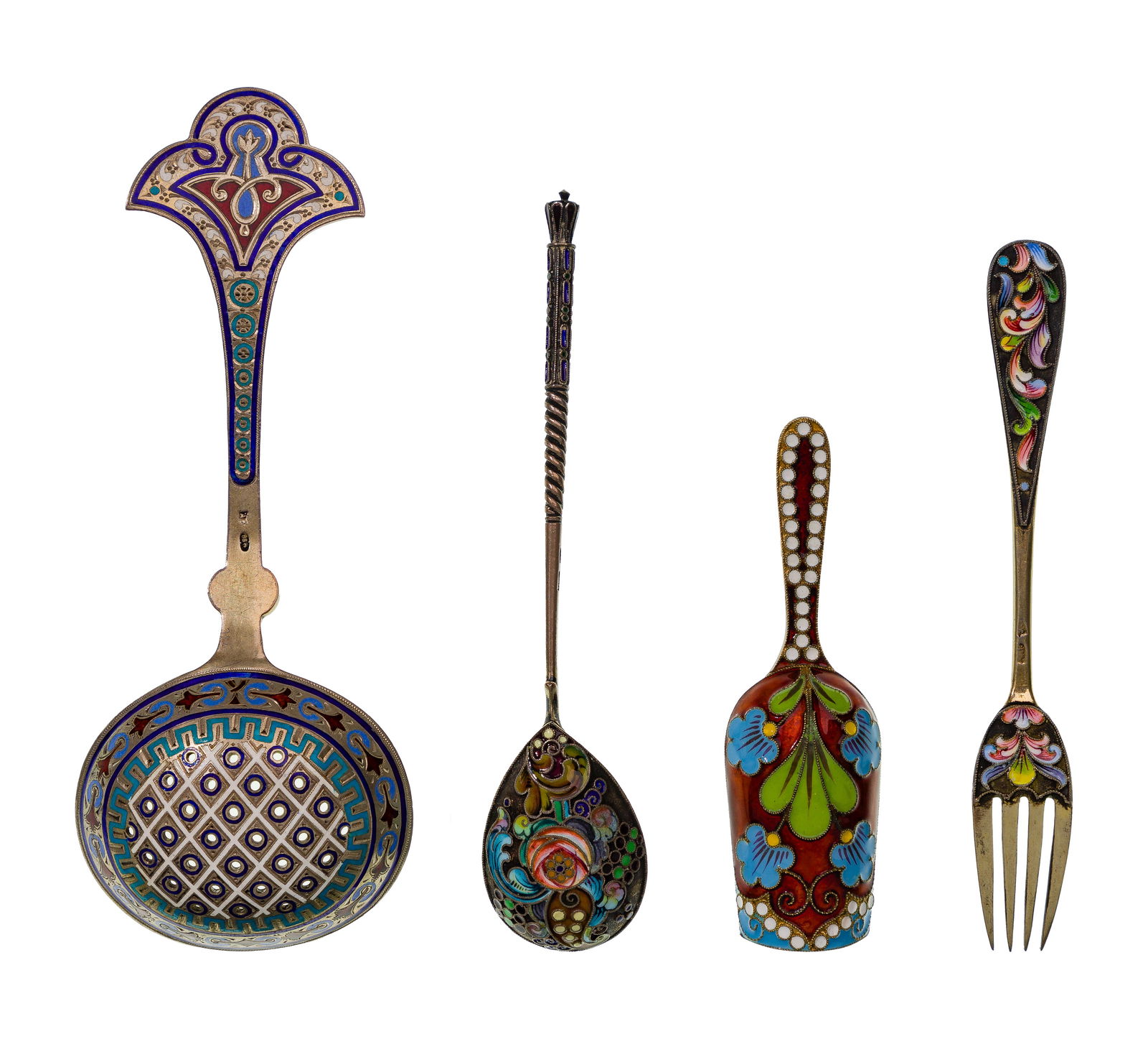 Russian Silver and Champleve Enamel Utensil Assortment (1 of 2)