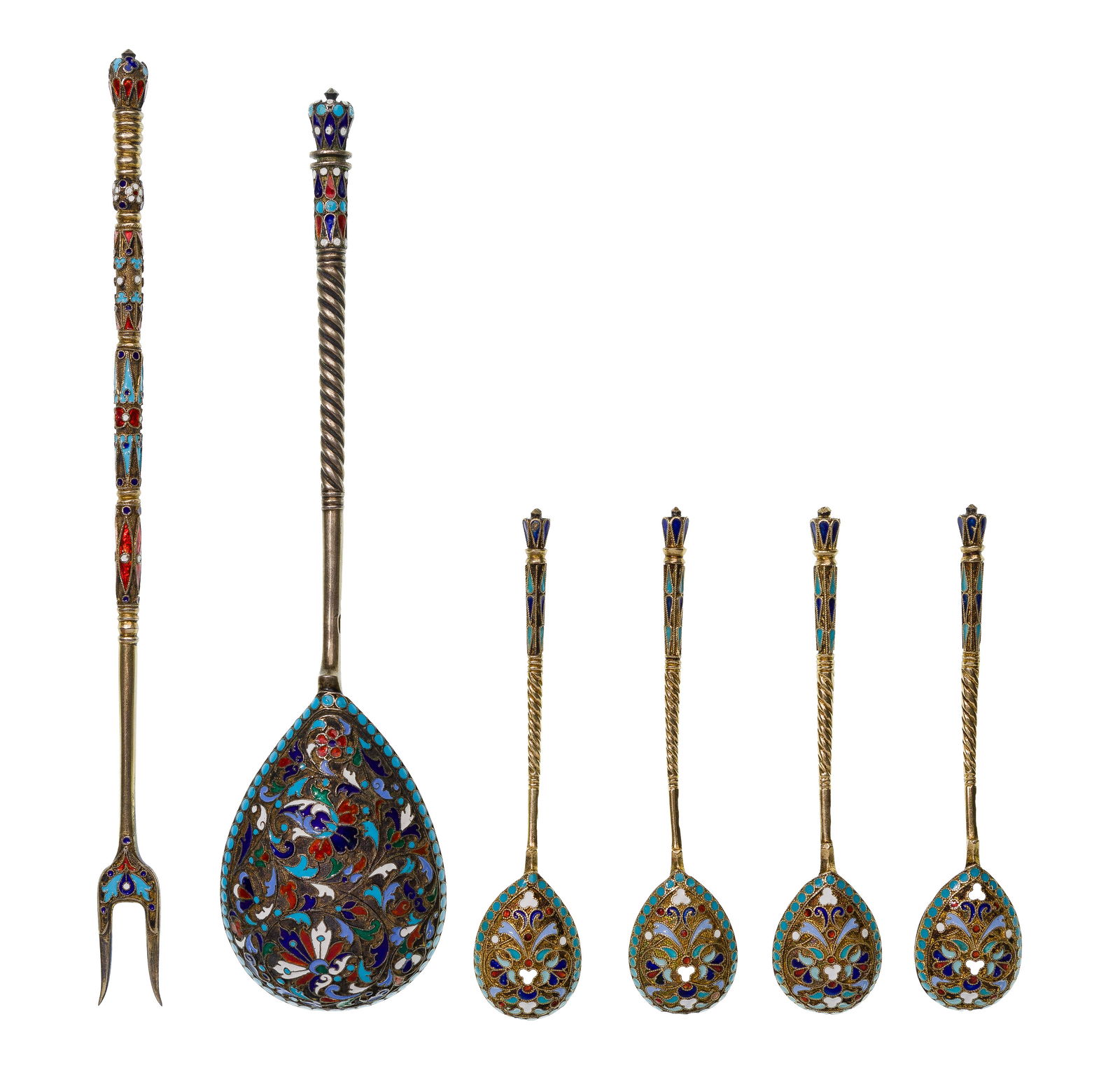 Russian Silver and Champleve Enamel Utensil Assortment (1 of 2)