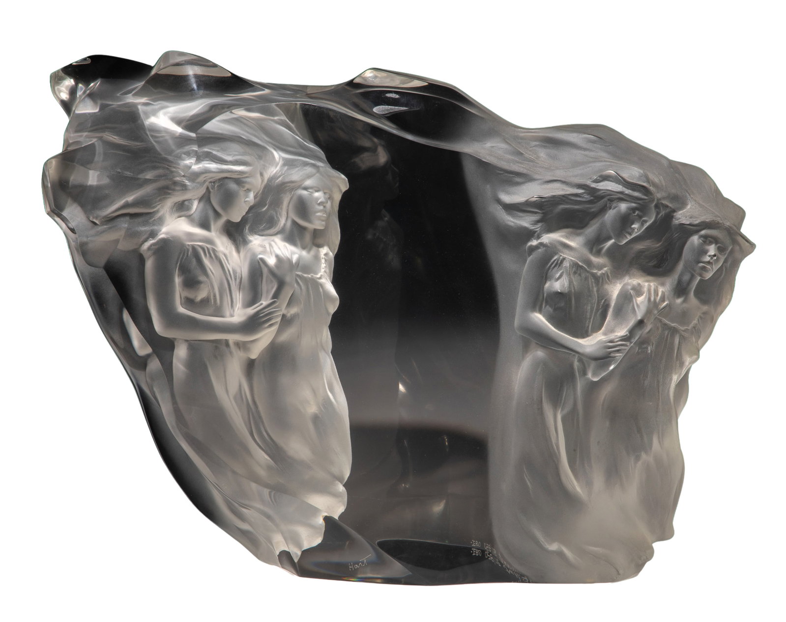 Frederic Hart (American, 1943-1999) 'Illuminata II' Acrylic Sculpture: Frederic Hart (American, 1943-1999) 'Illuminata II' Acrylic Sculpture 1998, signed 'Hart' lower left edge, dated, signed 'F. Hart' and #57/850 along lower back edge, having frosted figural reliefs of 