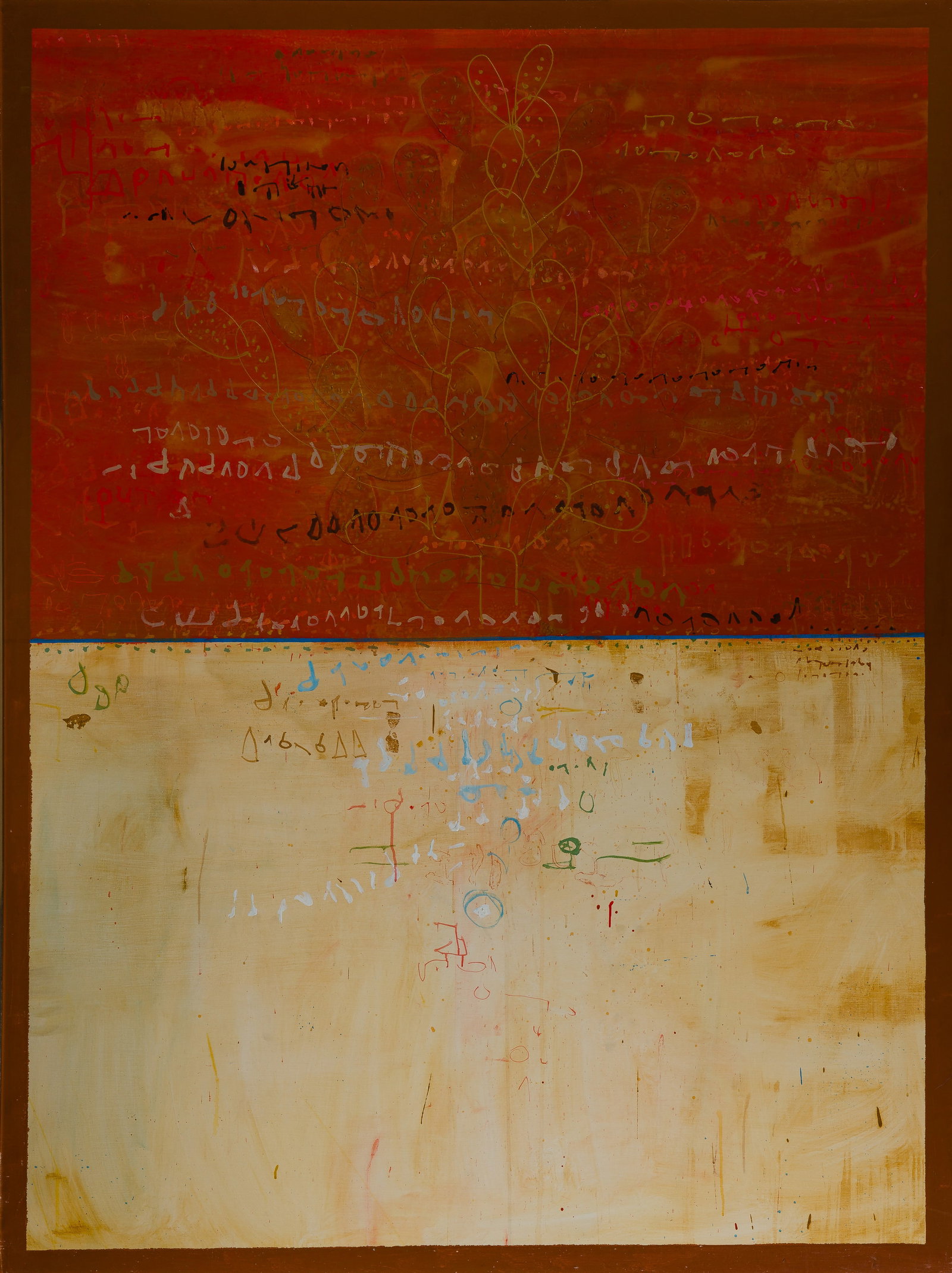 Xavier Puigmari (French, b.1952) 'Can Frare 01' Mixed Media on Canvas: Xavier Puigmari (French, b.1952) 'Can Frare 01' Mixed Media on Canvas 1997, signed and titled verso, a relief depiction of opuntia cacti in an abstracted Spanish landscape having calligraphy, in a sil