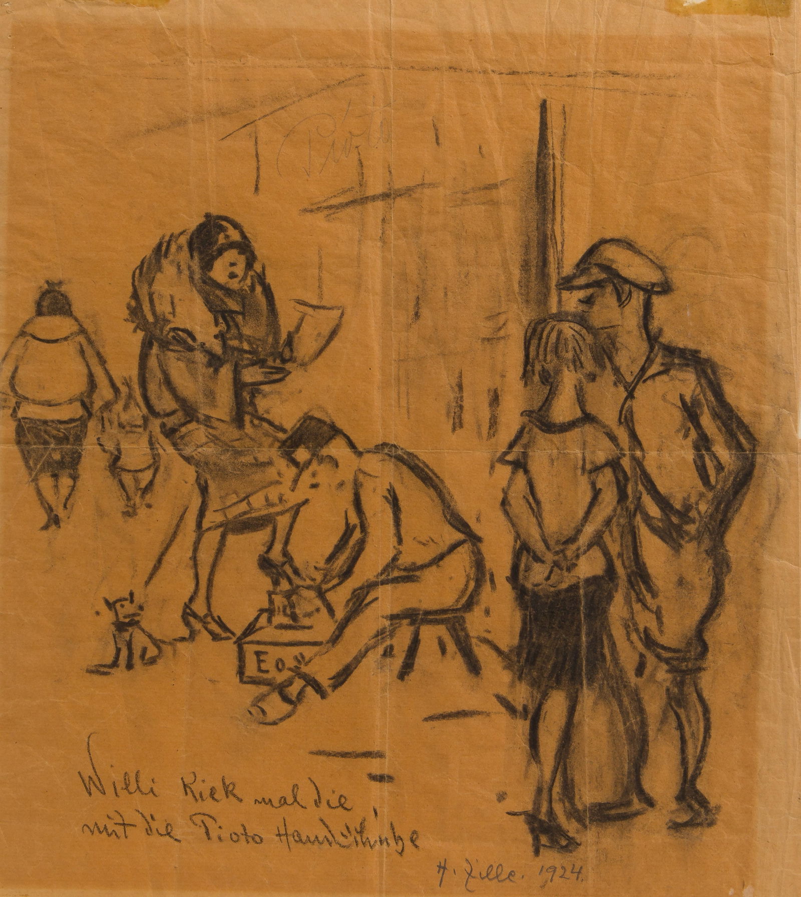 Heinrich Zille (German, 1858 -1929) Conte Crayon on Paper (1 of 3)