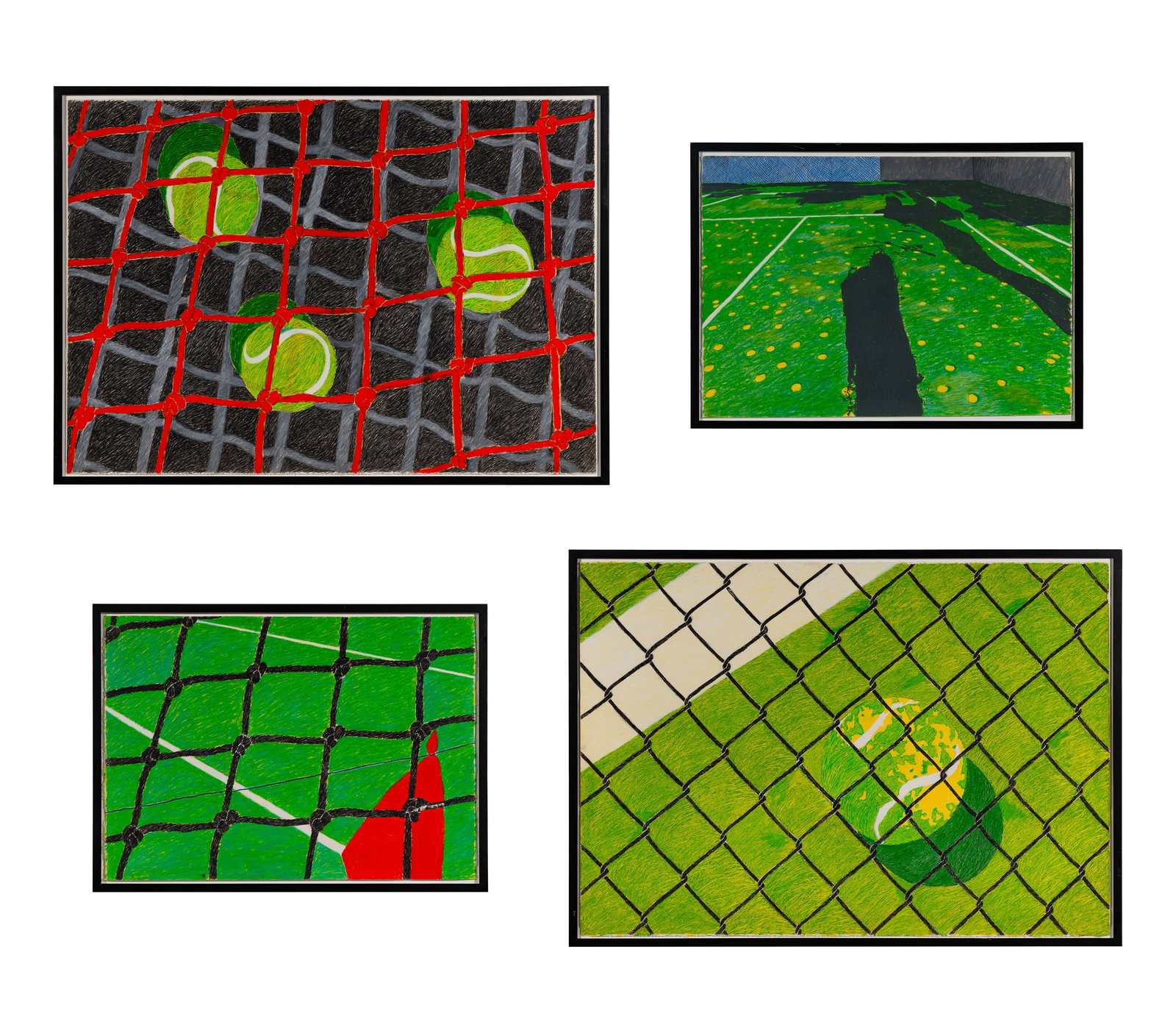 21st Century Oil Pastels on Paper: 21st Century Oil Pastels on Paper (4) undated and unsigned pastels of tennis themes, each float mounted under acrylic in black wood frames Property from: a Private Collector, Chicago (West Loop), Illi