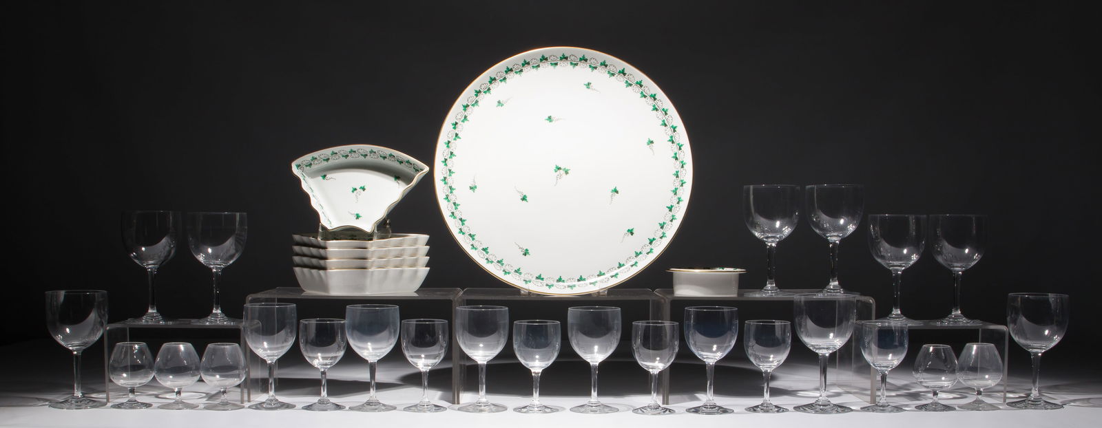 Baccarat Montaigne (Non Optic) Crystal Stemware Assortment: Baccarat Montaigne (Non Optic) Crystal Stemware Assortment (26) total items including (9) water goblets, (5) claret wine, (6) port wine and (5) snifters, all having etch marks underside; together with