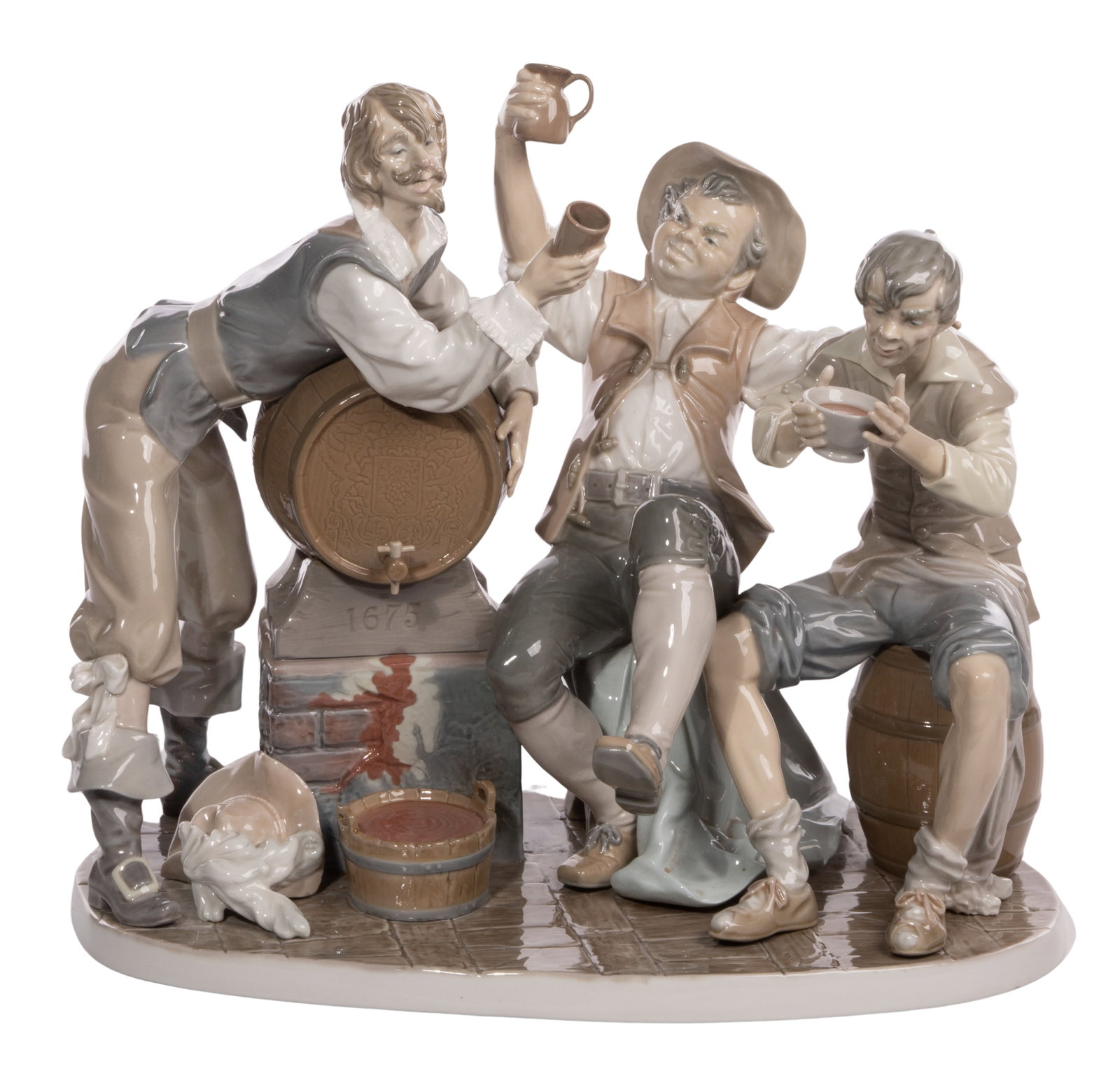 Lladro 'Happy Tavern Drinkers' Figurine: Lladro 'Happy Tavern Drinkers' Figurine Artist Salvador Furio, #4956, retired 1985, no box Property from: a Private Collector, Downers Grove, Illinois Height: 14 1/2 inches, Width: 17 inches, Depth: 1