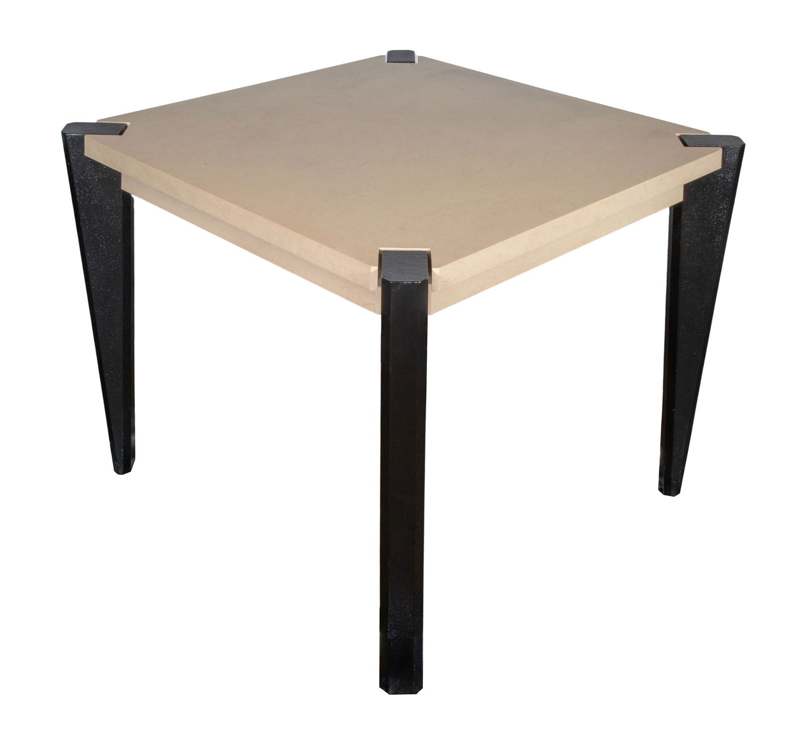 Attributed to Samuel Marx Table: Attributed to Samuel Marx Table Having a cream color fiberglass square top, canvas covered painted black legs Provenance: Ehrlich by decent | Highland Park Samuel Marx designed home Property from: an