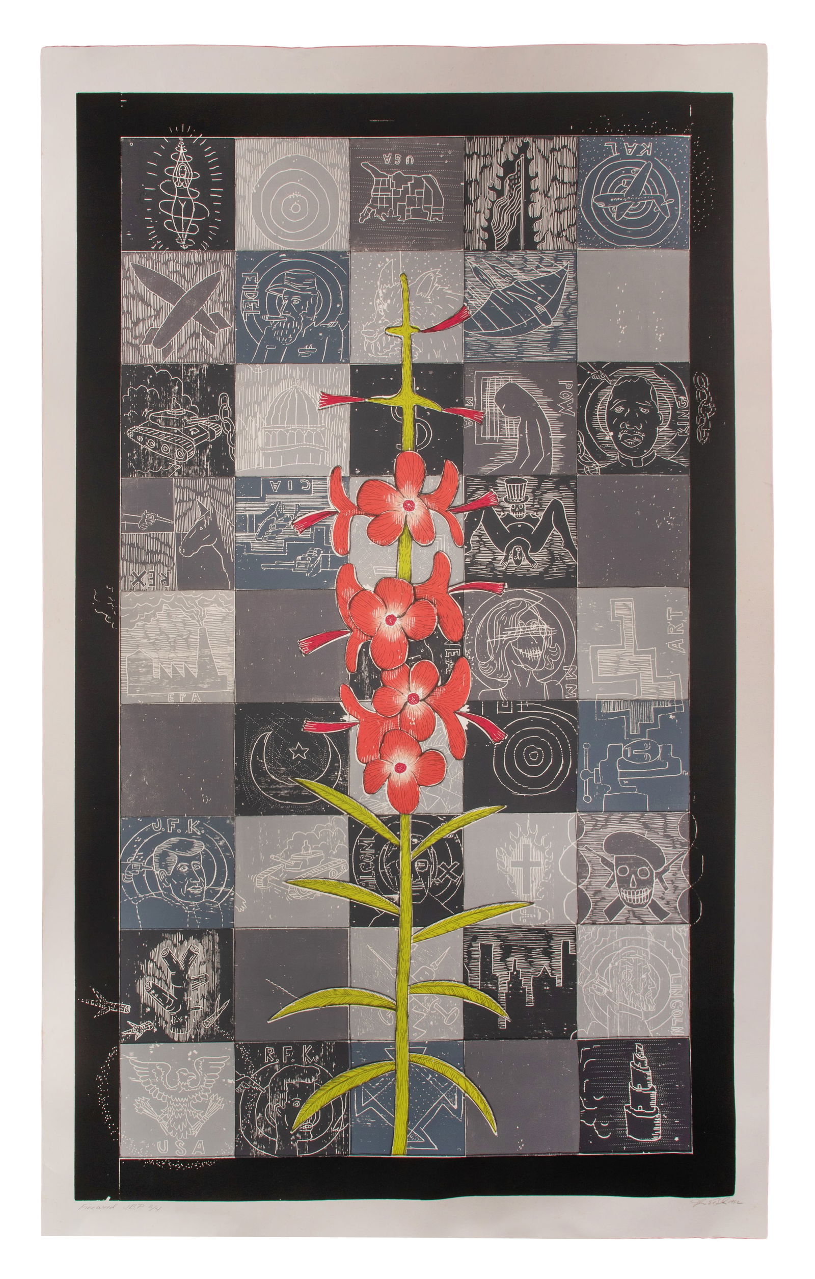 John Buck (American, b.1946) 'Fireweed' Color Woodblock (1 of 3)