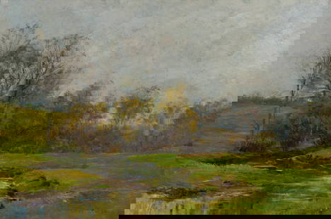Olive Parker Black (American, 1868-1948) Oil on Canvas: Olive Parker Black (American, 1868-1948) Oil on Canvas Undated, signed lower right, depicting a winding creek, in a gold-tone wood frame Property from: a Private Collector, Oak Brook, Illinois Height: