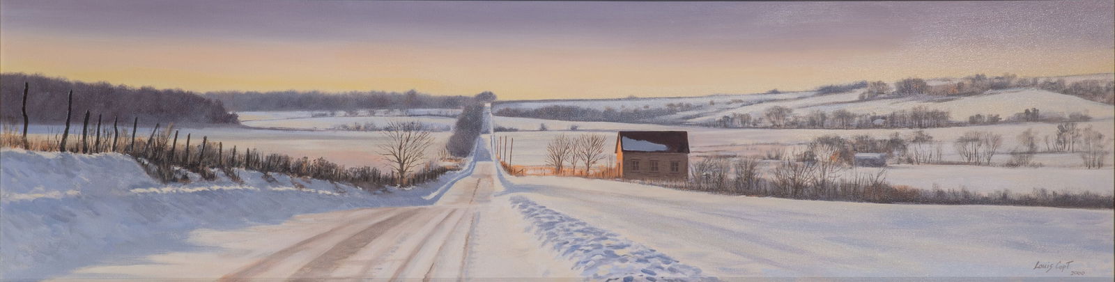 Louis Copt (American, b.1949) Oil on Canvas: Louis Copt (American, b.1949) Oil on Canvas 2000, signed lower right, depicting a winter landscape, matted with a silver tone wood frame Property from: an Estate, Chicago (Near North), Illinois Height
