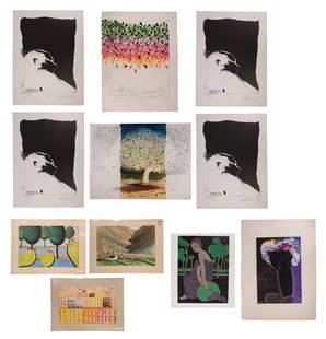 20th Century Artwork Assortment: 20th Century Artwork Assortment (11) total items including (3) undated Richard Harold Redvers Taylor (English, 1900-1975) watercolors, signed on lower right, depicting trees, a cityscape and a mountai