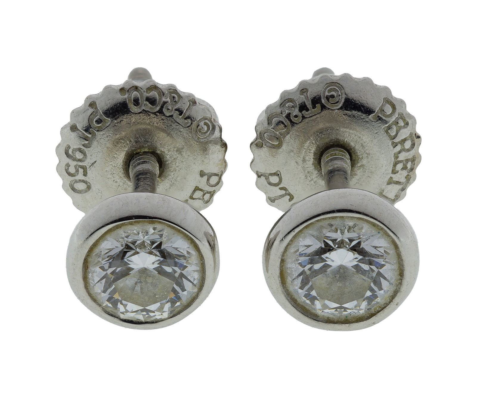Elsa Peretti for Tiffany & Co Platinum and Diamond Pierced Earring Set: Elsa Peretti for Tiffany & Co Platinum and Diamond Pierced Earring Set Bezel set round cut diamonds each weighing approximately 0.28 carat (marked 'T & Co.' and 'PT950') including a velvet Tiffany & C