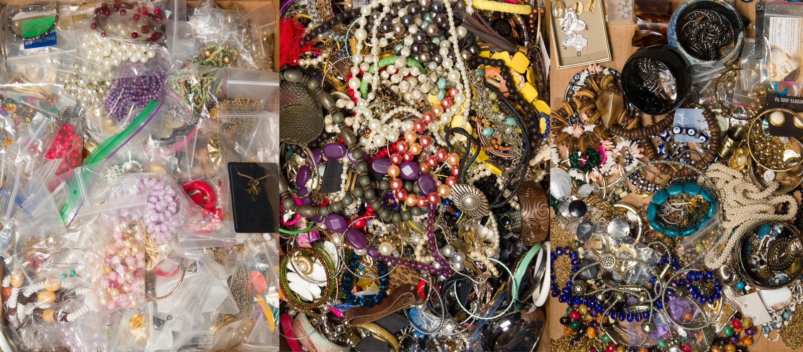 Costume Jewelry Assortment: Costume Jewelry Assortment Approximately (43) pounds of necklaces, bracelets and earrings Property from: a Private Collector, Elmhurst, Illinois Length: 19 inches (necklace) Condition: light to modera