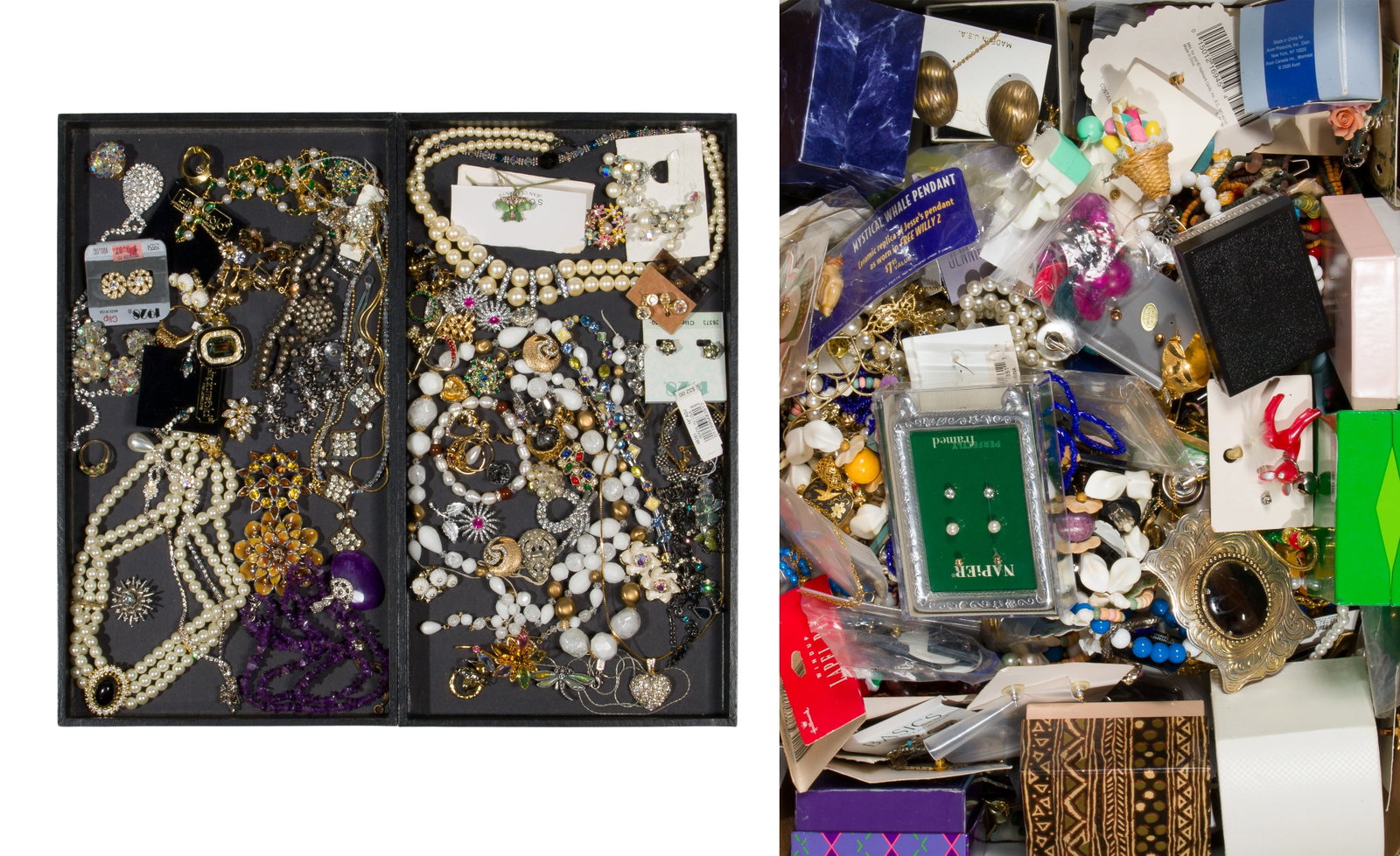 Rhinestone and Costume Jewelry Assortment: Rhinestone and Costume Jewelry Assortment Approximately (30) pounds of fashion jewelry including necklaces, bracelets, earrings and pins, some having rhinestones Property from: a Private Collector, Gl