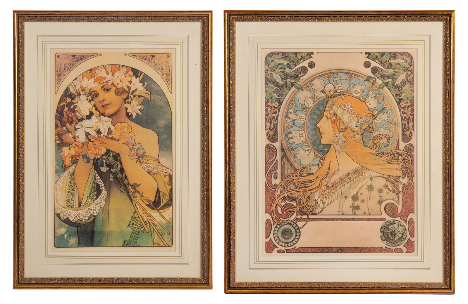 After Alphonse Mucha (Czechoslovakian, 1860-1939) 'Zodiac' and 'Le Fleur' Offset Reproduction (1 of 2)