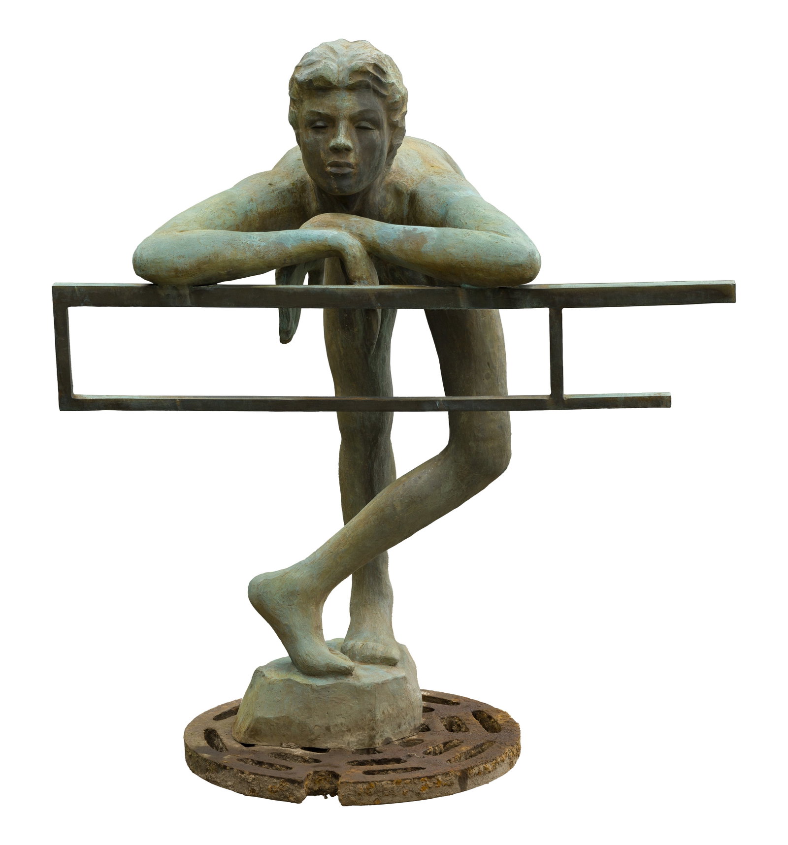 Victor Salmones (Mexican, 1937-1989) 'Point of View' Bronze Sculpture: Victor Salmones (Mexican, 1937-1989) 'Point of View' Bronze Sculpture Undated, signed lower left base and #7/10, life size statue of a nude male leaning on a ledge Property from: a Private Collector, 
