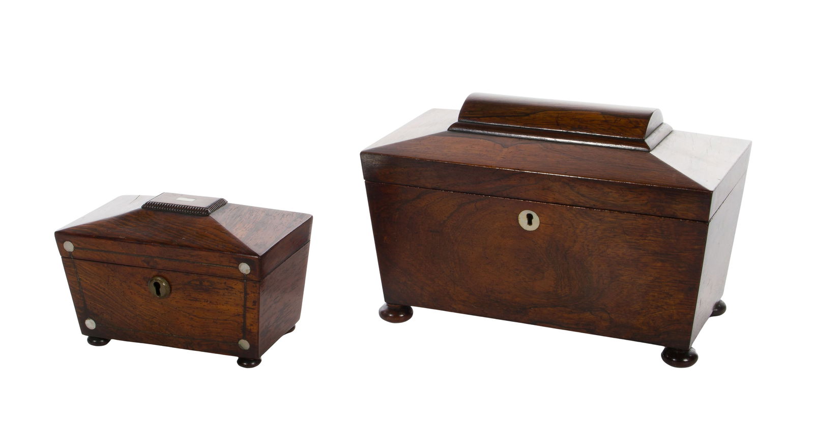 English Regency Style Mahogany Sarcophagus Tea Caddies (1 of 2)