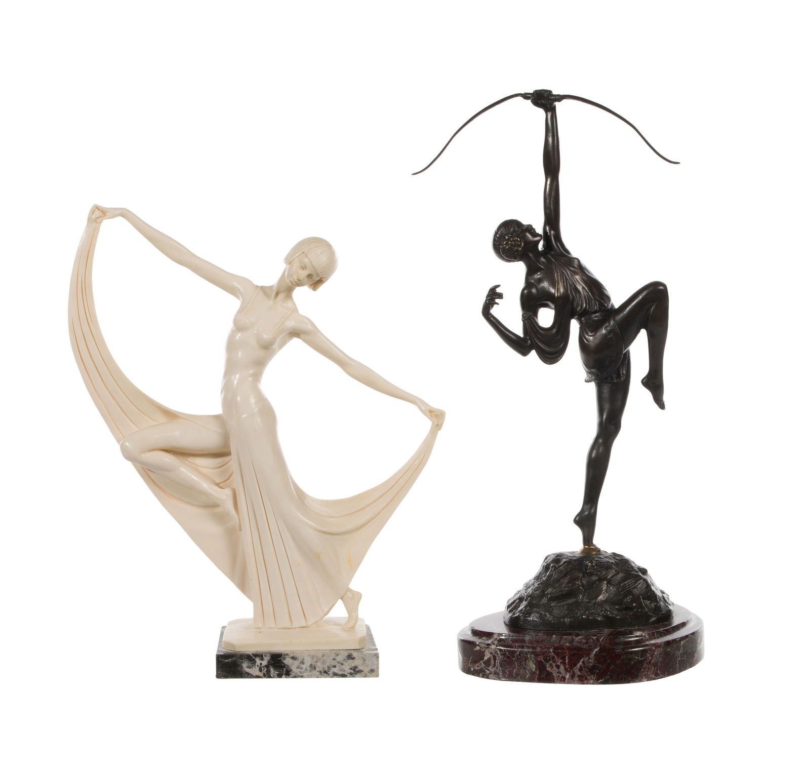 After Pierre le Faguays (French, 1892-1962) Bronze Sculpture: After Pierre le Faguays (French, 1892-1962) Bronze Sculpture (2) total items including 'Diana the Huntress' bronze sculpture on a polished stone base, signed 'Le Faguays' on base, also inscribed with