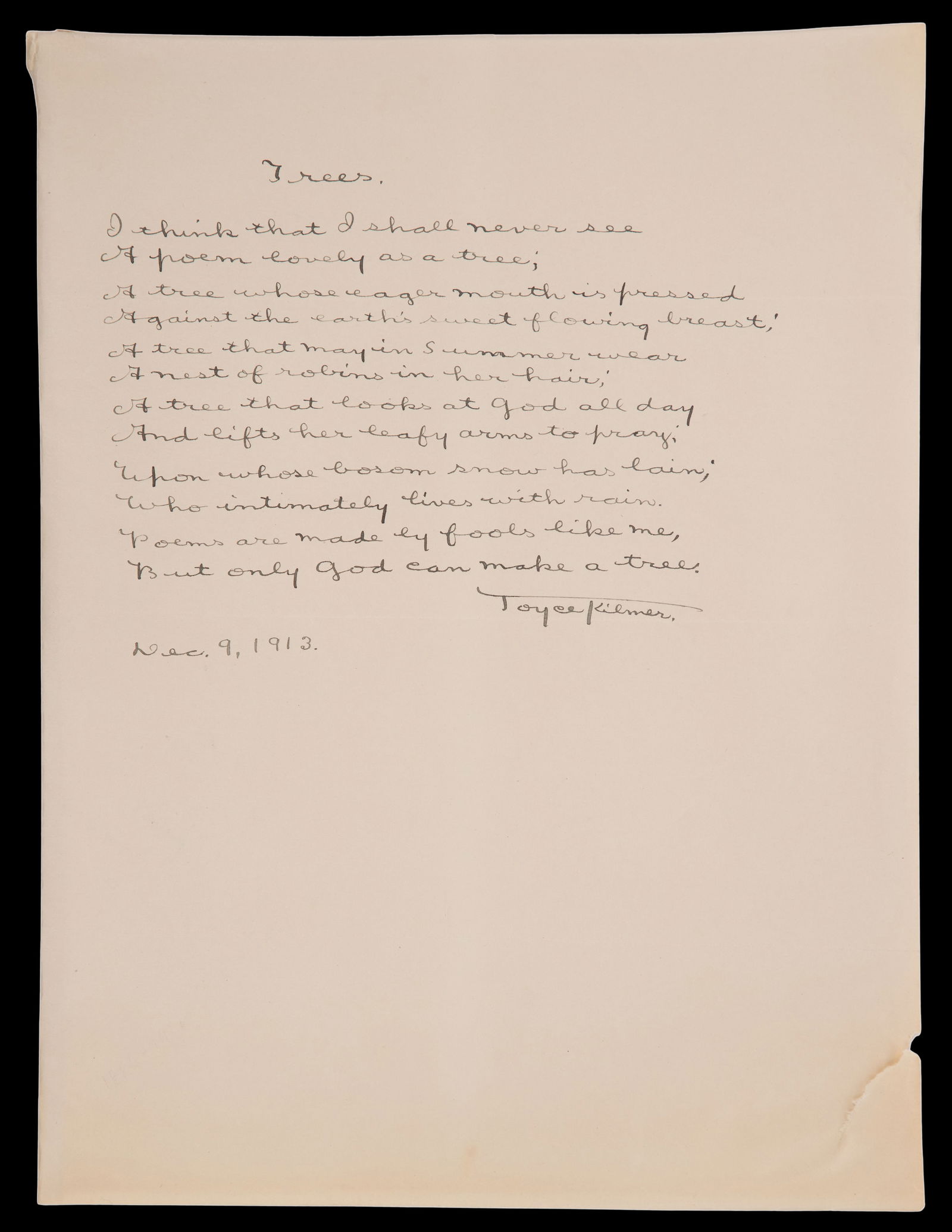 Joyce Kilmer Signed 'Trees' Poem (1 of 4)