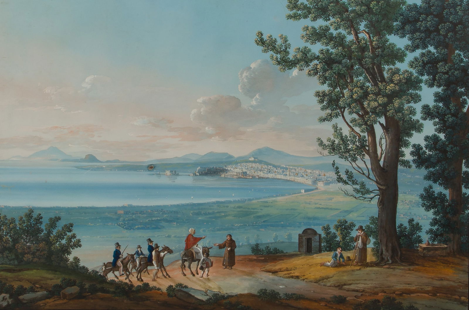 Giuseppe Gustavo Scoppa (Italian, 1856-1940) 'V. Di Napolidal Vesuvio' Gouache (1 of 4)