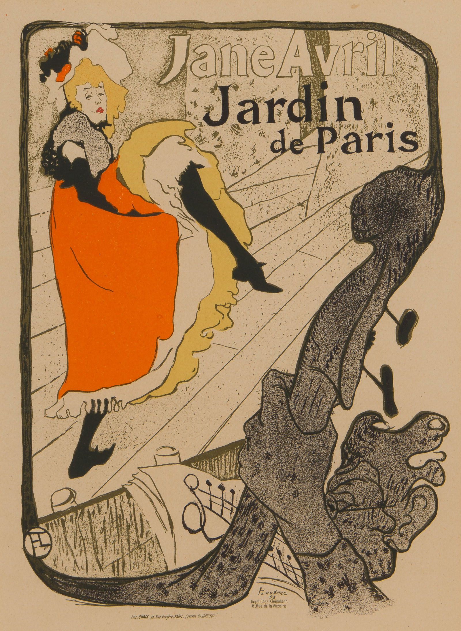Henri de Toulouse-Lautrec (French, 1864-1901) 'Jane Avril, Jardin de Paris' Lithograph (1 of 7)