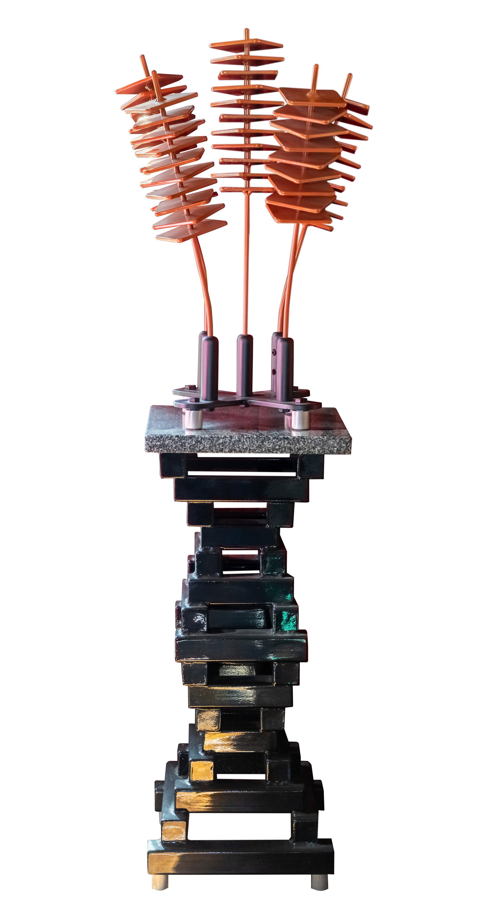 Kenneth Nelson (American, 1932-2022) Metal Sculpture: Kenneth Nelson (American, 1932-2022) Metal Sculpture Undated, unsigned, powdered bronze tone steel sculpture on a square marble base and black powdered steel base Property from: an Estate, Chicago (Be