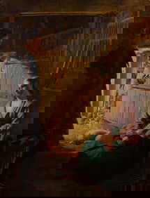 Attributed to W. Robbins (19th Century) 'Young Lovers' Oil on Canvas