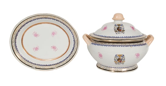 Chinese Export Porcelain Armorial Tureen and Bowl