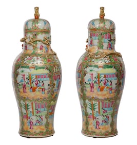 Chinese Rose Mandarin Porcelain Covered Urns